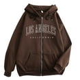 thumbnail image 1 of Womens Zip Up Hoodies Teen Girls Los Angeles Sweatshirt Full Zipper Sweatshirt Jacket Pullover Long Sleeve Tops with Pockets Coffee XXL, 1 of 3
