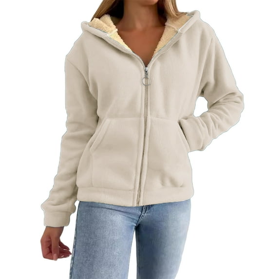 Womens Zip Up Hoodies Thermal Sherpa Lined Fleece Jacket Long Sleeve Hooded Sweatshirt Fall Fashion Winter Coat