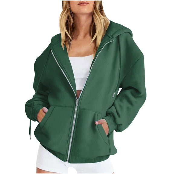 Womens Zip Up Hoodies Warm Casual Long Sleeve Hooded Solid Winter Green Sweatshirts Fall Fashion Outfits 2025 With Pockets S-5XL