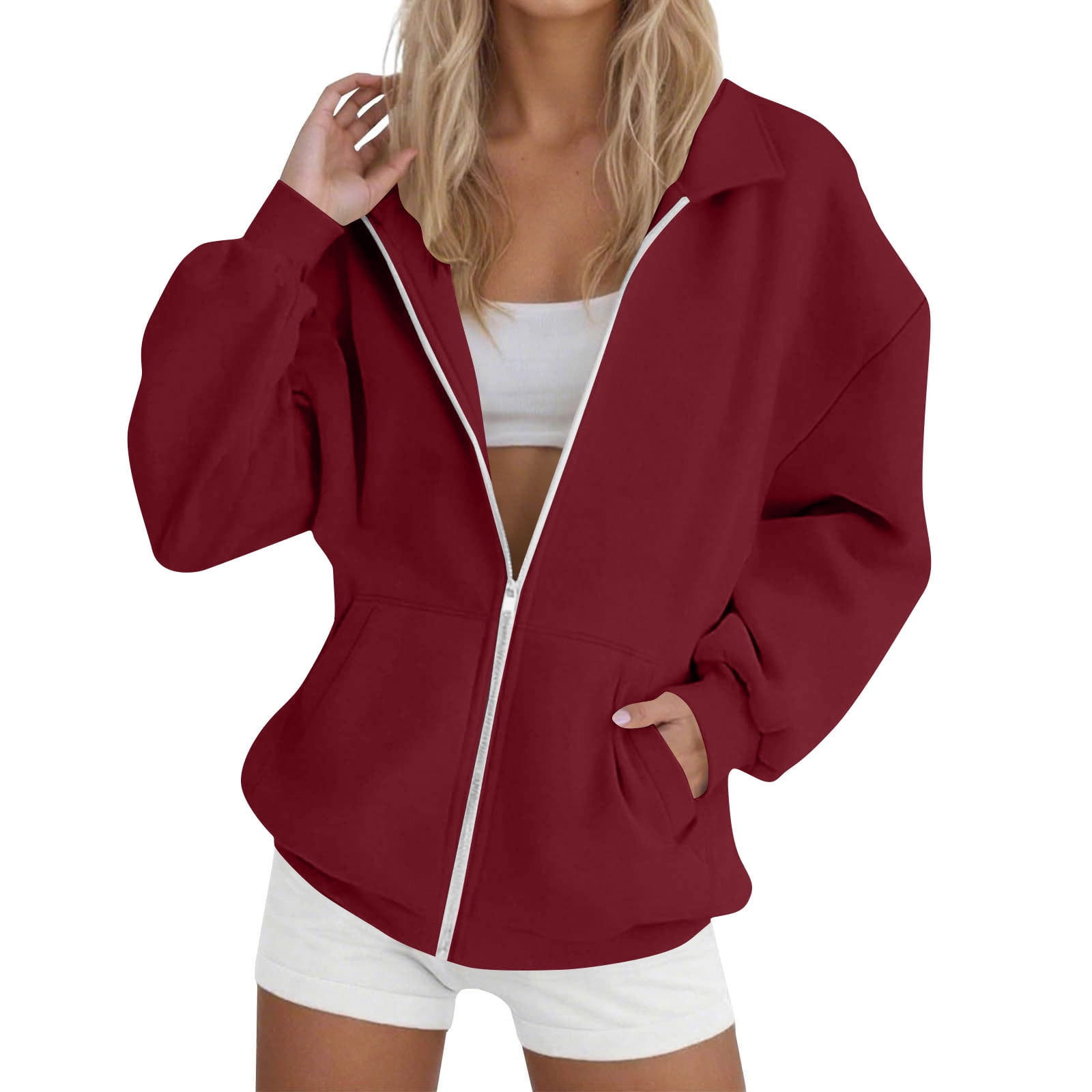 Womens Zip Up Hoodies with Pockets 2026 Fall Winter Casual Long Sleeve ...