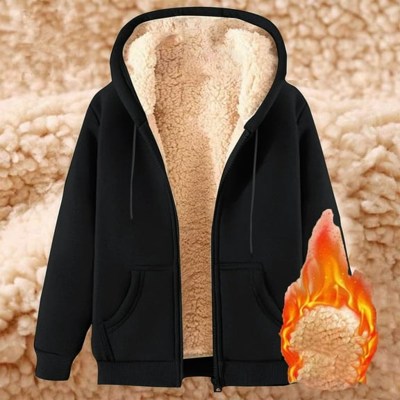 Womens Zip Up Jacket, Hoodies for Women Winter Warm Fleece Sweatshirt - Full Zip Up Thick Sherpa Lined Hooded Jacket S-2XL