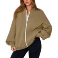 thumbnail image 1 of Womens Zip Up Jacket No Hood Casual Spring Fall Lightweight Oversized Bomber Jacket Trendy Hoodless Sweat Jacket 2XL, 1 of 7