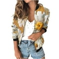 thumbnail image 1 of Womens Zip Up Jacket No Hood Cropped Bomber Coat Long Sleeve Floral Printed Light Casual Spring Fall Outerwear, Yellow L, 1 of 6