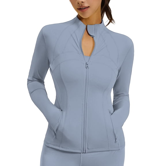 Womens Zip Up Jackets Athletic Hoodies Fall Gym Shirts Running Workout Clothes with Pocket Gray Lake Blue S