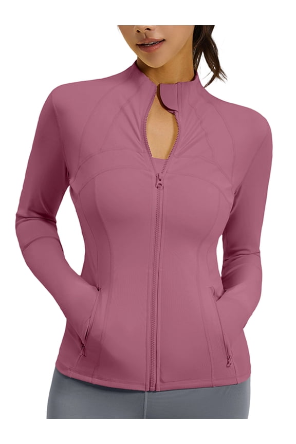 Womens Zip Up Jackets Athletic Hoodies Fall Gym Shirts Running Workout Clothes with Pocket Red Bean Powder XL