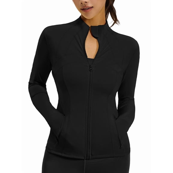 Womens Zip Up Jackets Athletic Hoodies Fall Gym Shirts Running Workout Clothes with Pocket Starry Black L