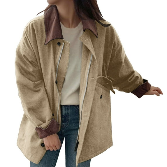 Womens Zip Up Jackets Lightweight Solid Color Long Sleeve Lapel Coat Loose Fit Casual Fashion 2025