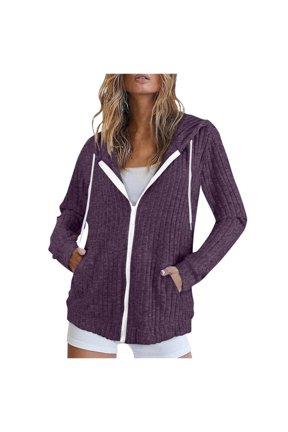 Womens Zip Up Long Hoodie Jacket Lightweight Tunic Sweatshirt Open Front Cardigan Purple XXL