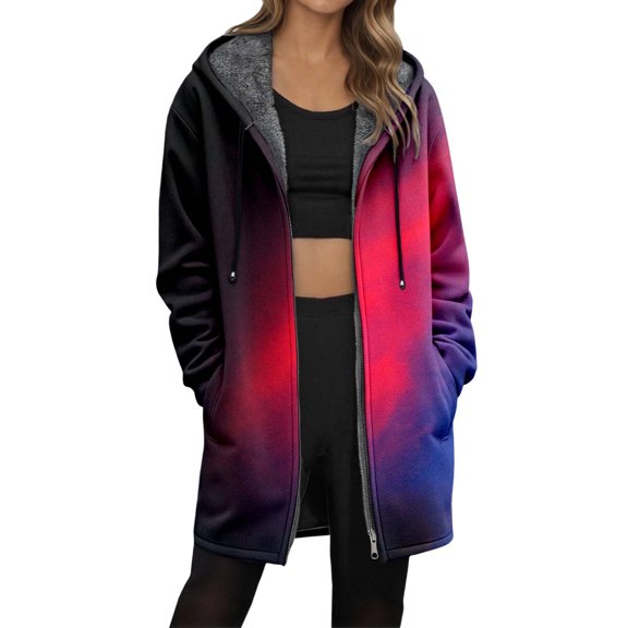 Womens Zip Up Long Hoodie Jacket Lightweight Tunic Sweatshirt Open Front Cardigan