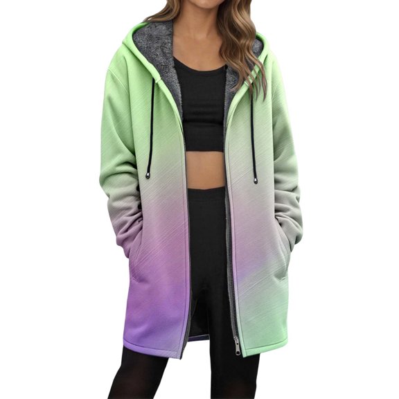 Womens Zip Up Long Hoodie Jacket Lightweight Tunic Sweatshirt Open Front Cardigan