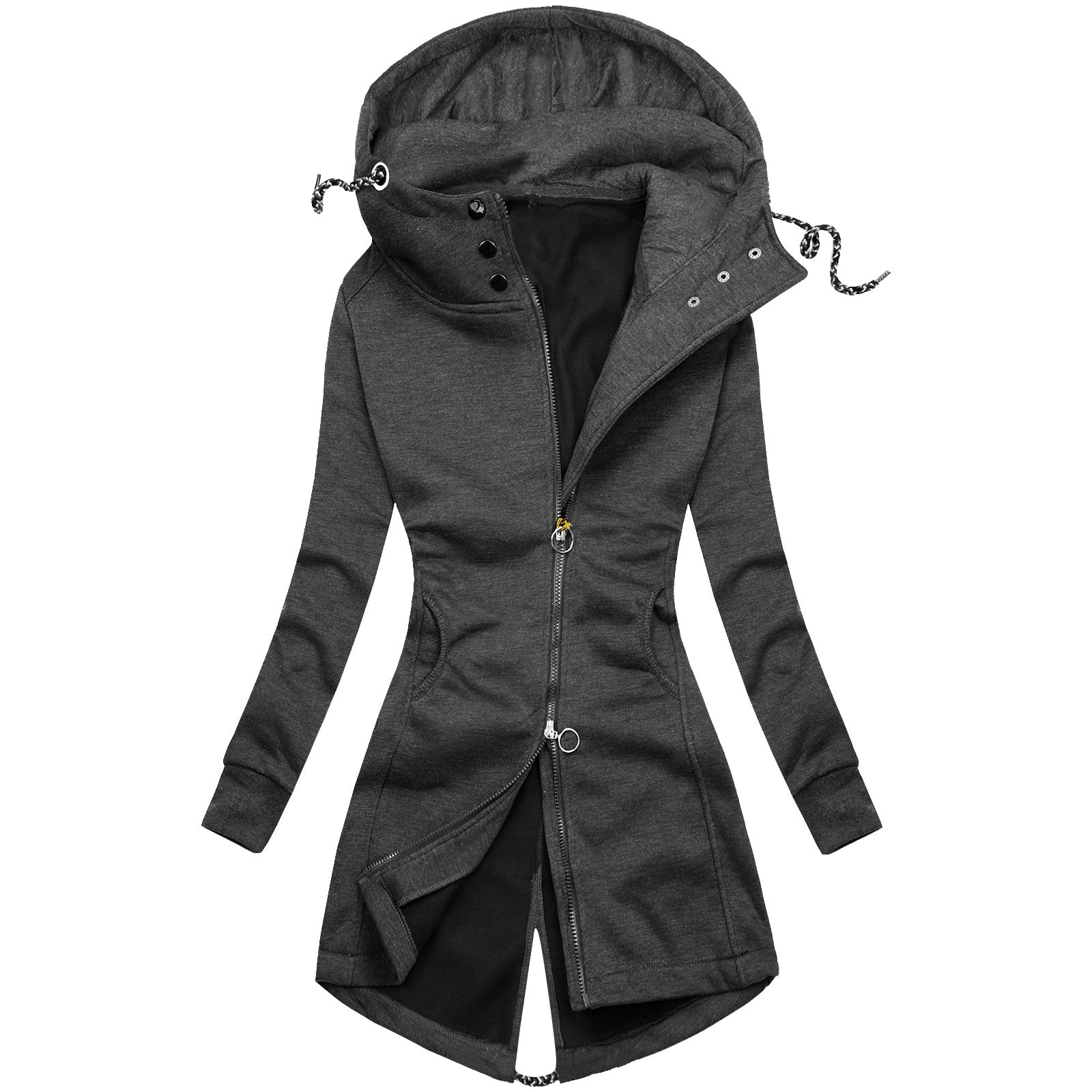 Womens Zip Up Long Hoodie Jacket Tunic Sweatshirt Coat Open Front