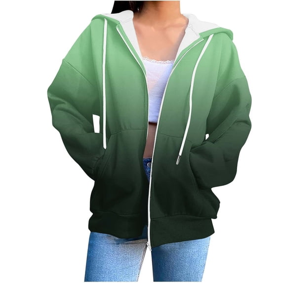 Womens Zip Up Pullover Hoodies Teen Girls Trendy Fall Fashion Ombre Tie Dye Tops Hooded Sweatshirts