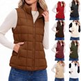 thumbnail image 1 of Womens Zip Up Quilted Puffer Sleeveless Vest Stand Collar Side Pockets Relaxed Fit Outerwear M, 1 of 4