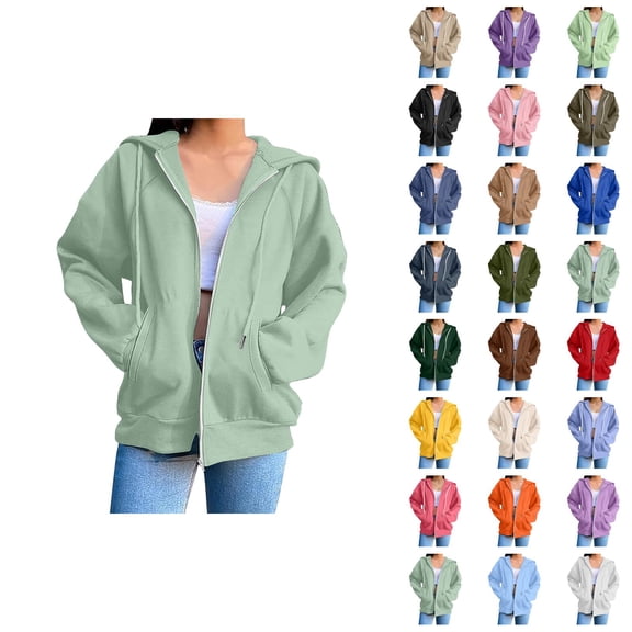 Womens Zip Up Sweatshirt 2026 Fall Winter Casual Long Sleeve Basic Hoodie Sweatshirt Jacket Coat Outerwear with Pockets