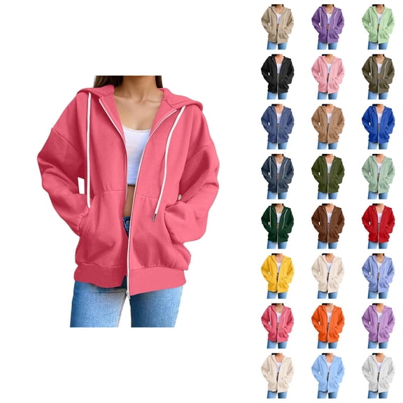 Womens Zip Up Sweatshirt 2026 Fall Winter Casual Long Sleeve Basic Hoodie Sweatshirt Jacket Coat Outerwear with Pockets