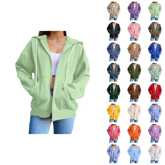 Womens Zip Up Sweatshirt 2026 Fall Winter Casual Long Sleeve Basic Hoodie Sweatshirt Jacket Coat Outerwear with Pockets
