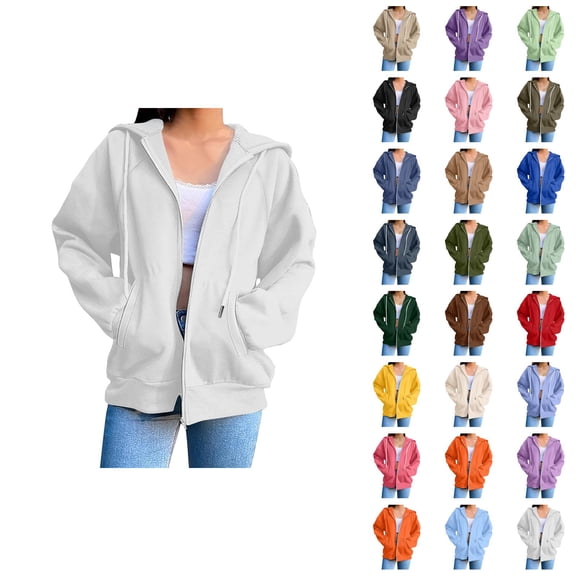Womens Zip Up Sweatshirt 2026 Fall Winter Casual Long Sleeve Basic Hoodie Sweatshirt Jacket Coat Outerwear with Pockets