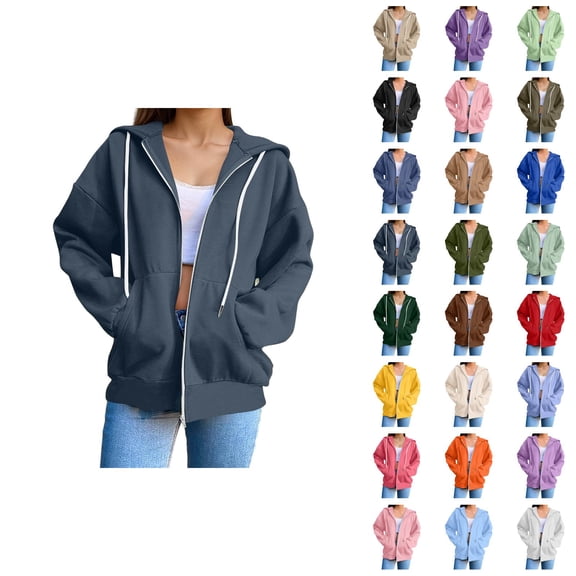 Womens Zip Up Sweatshirt 2026 Fall Winter Casual Long Sleeve Basic Hoodie Sweatshirt Jacket Coat Outerwear with Pockets