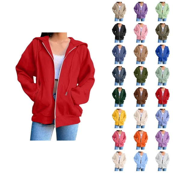 Womens Zip Up Sweatshirt 2026 Fall Winter Casual Long Sleeve Basic Hoodie Sweatshirt Jacket Coat Outerwear with Pockets