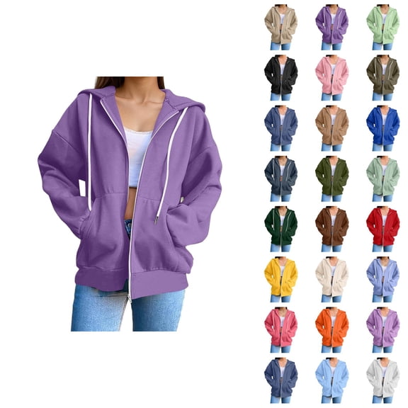 Womens Zip Up Sweatshirt 2026 Fall Winter Casual Long Sleeve Basic Hoodie Sweatshirt Jacket Coat Outerwear with Pockets