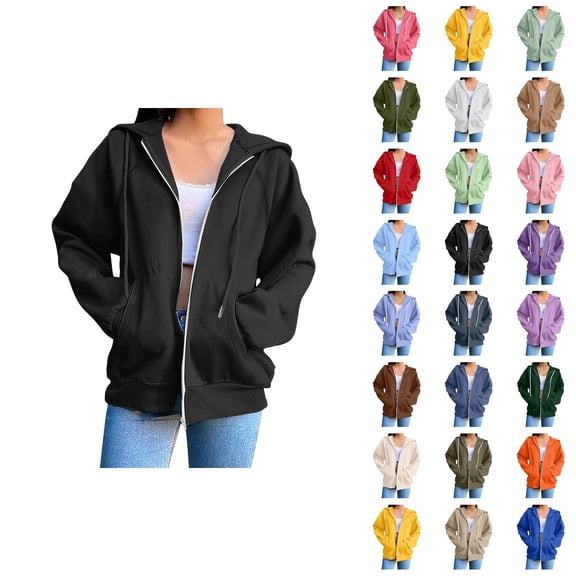 Womens Zip Up Sweatshirt 2026 Fall Winter Fashion Long Sleeve Plain Hoodie Sweatshirt Jacket Coat Outerwear with Pockets