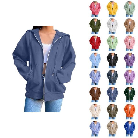 Womens Zip Up Sweatshirt 2026 Fall Winter Fashion Long Sleeve Plain Hoodie Sweatshirt Jacket Coat Outerwear with Pockets