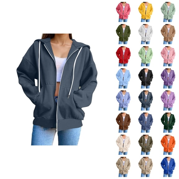 Womens Zip Up Sweatshirt 2026 Fall Winter Fashion Long Sleeve Plain Hoodie Sweatshirt Jacket Coat Outerwear with Pockets