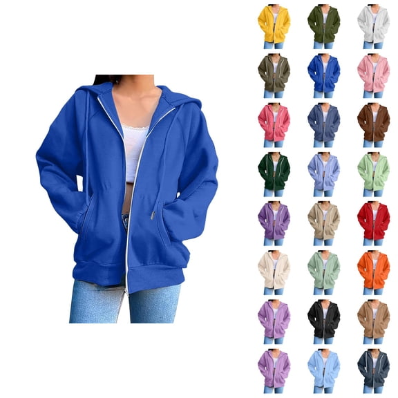 Womens Zip Up Sweatshirt 2026 Fall Winter Trendy Long Sleeve Basic Hoodie Sweatshirt Jacket Coat Outerwear with Pockets