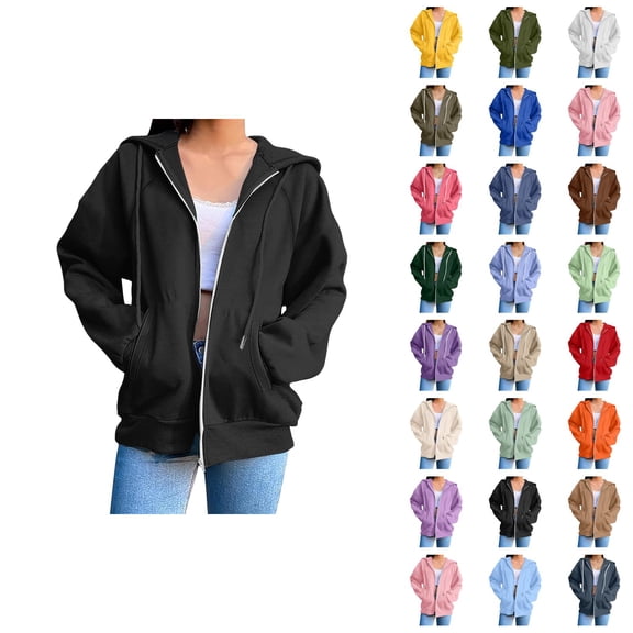 Womens Zip Up Sweatshirt 2026 Fall Winter Trendy Long Sleeve Basic Hoodie Sweatshirt Jacket Coat Outerwear with Pockets