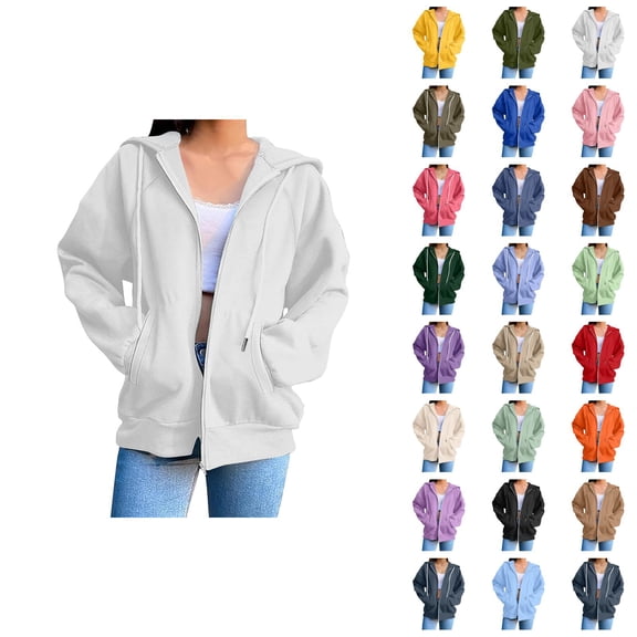 Womens Zip Up Sweatshirt 2026 Fall Winter Trendy Long Sleeve Basic Hoodie Sweatshirt Jacket Coat Outerwear with Pockets