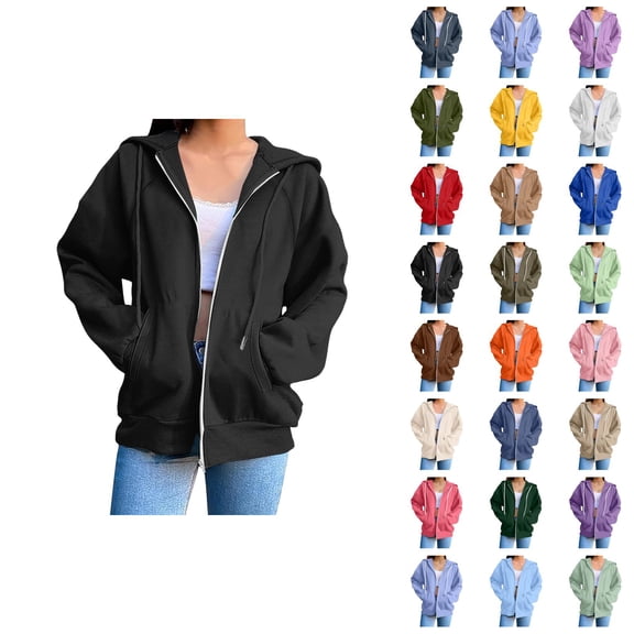 Womens Zip Up Sweatshirt 2026 Fall Winter Trendy Long Sleeve Basic Hoodie Sweatshirt Jacket Coat Outerwear with Pockets