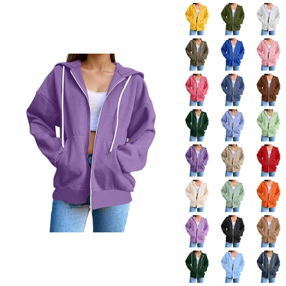 Womens Zip Up Sweatshirt 2026 Fall Winter Trendy Long Sleeve Basic Hoodie Sweatshirt Jacket Coat Outerwear with Pockets