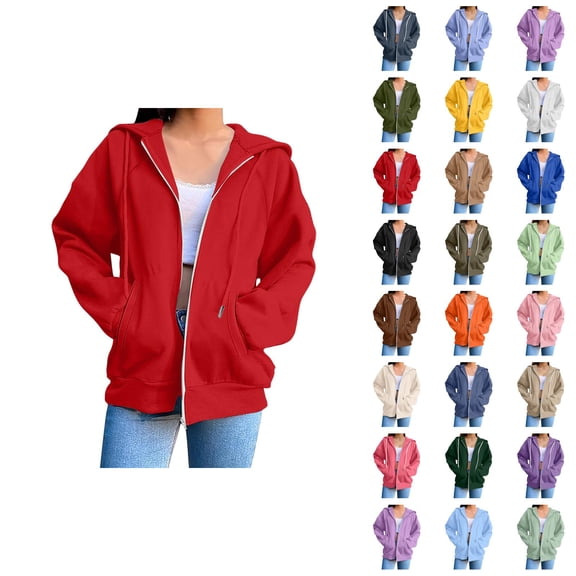 Womens Zip Up Sweatshirt 2026 Fall Winter Trendy Long Sleeve Basic Hoodie Sweatshirt Jacket Coat Outerwear with Pockets