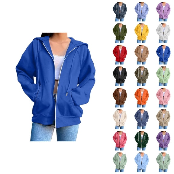 Womens Zip Up Sweatshirt 2026 Fall Winter Trendy Long Sleeve Basic Hoodie Sweatshirt Jacket Coat Outerwear with Pockets