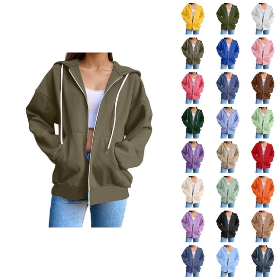 Womens Zip Up Sweatshirt 2026 Fall Winter Trendy Long Sleeve Basic Hoodie Sweatshirt Jacket Coat Outerwear with Pockets