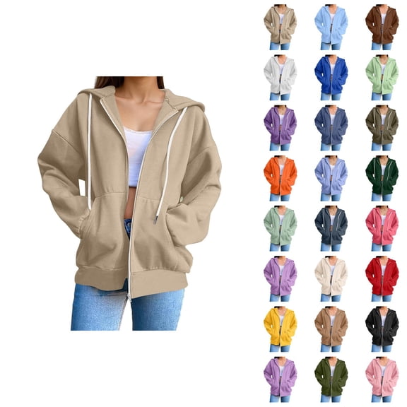 Womens Zip Up Sweatshirt 2026 Fall Winter Trendy Long Sleeve Plain Hoodie Sweatshirt Jacket Coat Outerwear with Pockets