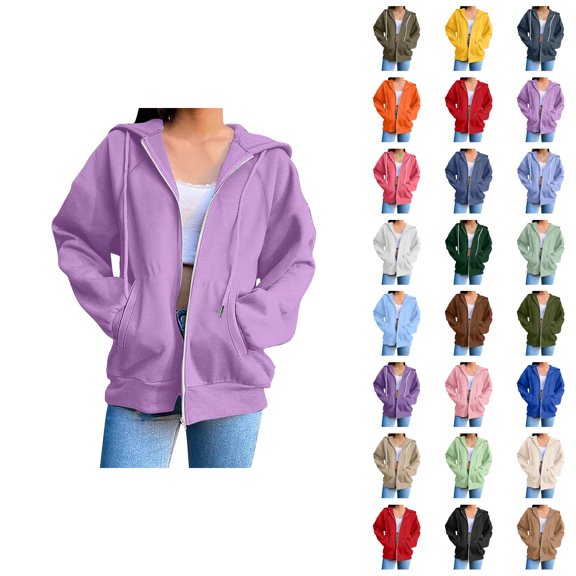 Womens Zip Up Sweatshirt 2026 Fall Winter Trendy Long Sleeve Plain Hoodie Sweatshirt Jacket Coat Outerwear with Pockets