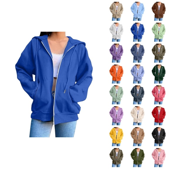 Womens Zip Up Sweatshirt 2026 Fall Winter Trendy Long Sleeve Plain Hoodie Sweatshirt Jacket Coat Outerwear with Pockets