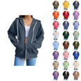 thumbnail image 1 of Womens Zip Up Sweatshirt 2026 Fall Winter Trendy Long Sleeve Plain Hoodie Sweatshirt Jacket Coat Outerwear with Pockets, 1 of 8