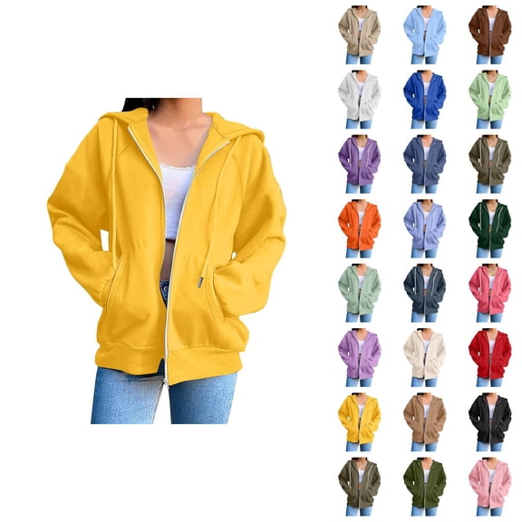 Womens Zip Up Sweatshirt 2026 Fall Winter Trendy Long Sleeve Plain Hoodie Sweatshirt Jacket Coat Outerwear with Pockets