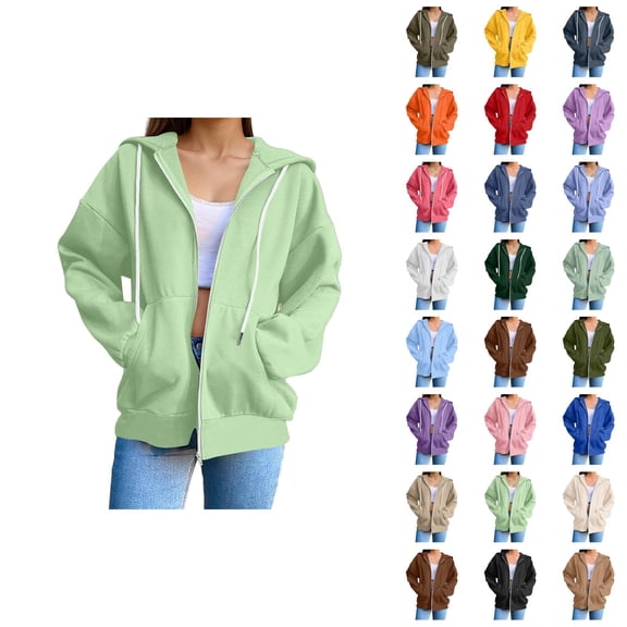 Womens Zip Up Sweatshirt 2026 Fall Winter Trendy Long Sleeve Plain Hoodie Sweatshirt Jacket Coat Outerwear with Pockets