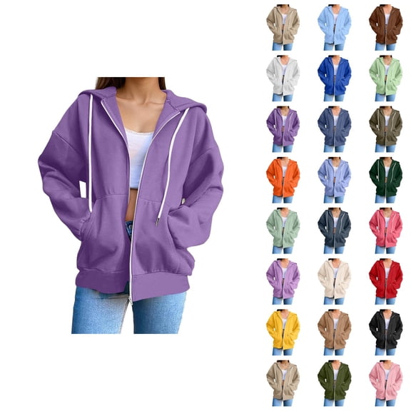 Womens Zip Up Sweatshirt 2026 Fall Winter Trendy Long Sleeve Plain Hoodie Sweatshirt Jacket Coat Outerwear with Pockets