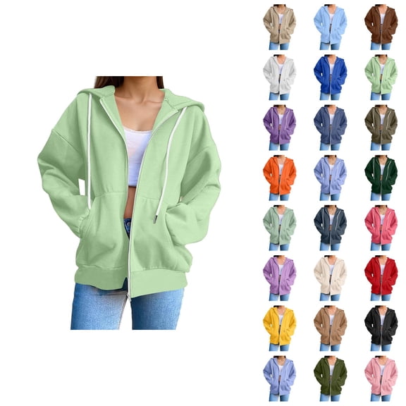 Womens Zip Up Sweatshirt 2026 Fall Winter Trendy Long Sleeve Plain Hoodie Sweatshirt Jacket Coat Outerwear with Pockets