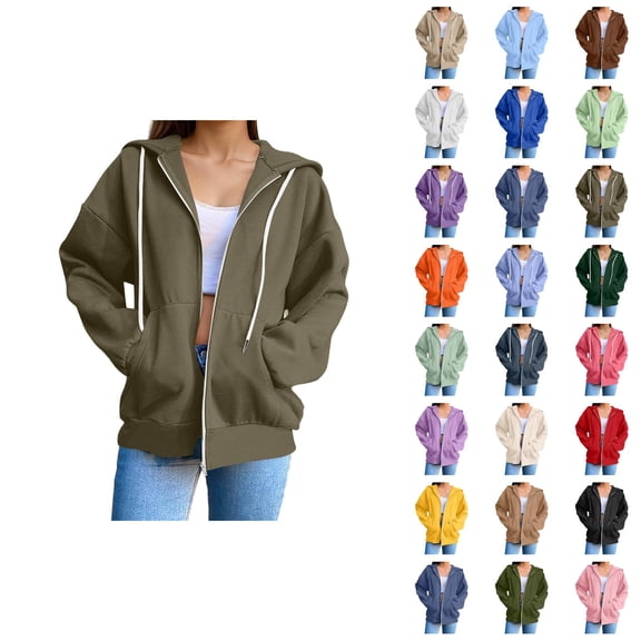 Womens Zip Up Sweatshirt 2026 Fall Winter Trendy Long Sleeve Plain Hoodie Sweatshirt Jacket Coat Outerwear with Pockets