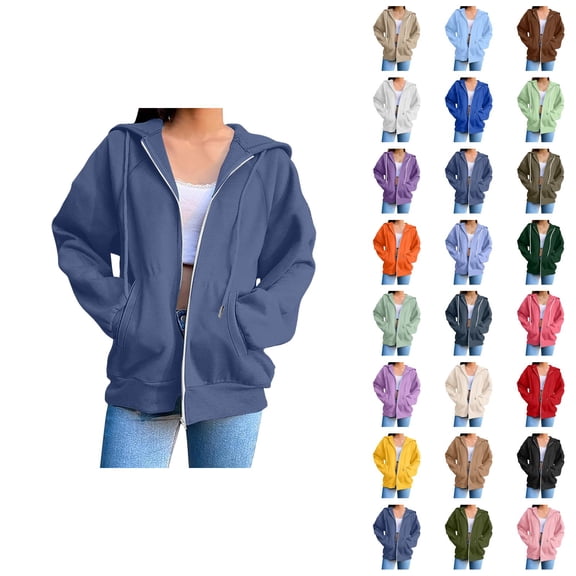 Womens Zip Up Sweatshirt 2026 Fall Winter Trendy Long Sleeve Plain Hoodie Sweatshirt Jacket Coat Outerwear with Pockets