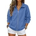 thumbnail image 1 of Womens Zip Up Sweatshirt Casual Jacket Drop Shoulder Long Sleeve Solid Color Fall Winter Fashion Top with Front Pockets Royal Blue 3XL, 1 of 4