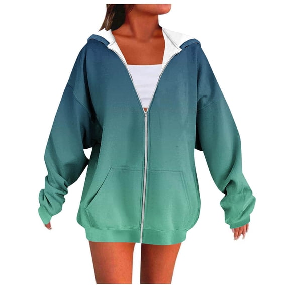 Womens Zip Up Sweatshirt, Hoodies for Women Fall Fashion Ombre Tie Dye Full Zip Hooded Long Sleeve Pullover with Pockets