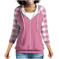 thumbnail image 1 of Womens Zip Up Sweatshirt, Hoodies for Women Fall Outdoor Athletic Plaid Printed Patchwork Drawstring Hooded Long Sleeve Pullover with Pockets S-3XL, 1 of 8