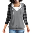thumbnail image 1 of Womens Zip Up Sweatshirt, Hoodies for Women Fall Outdoor Athletic Plaid Printed Patchwork Drawstring Hooded Long Sleeve Pullover with Pockets S-3XL, 1 of 8
