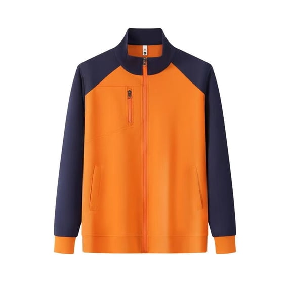 Womens Zip Up Sweatshirt Long Sleeve Color Block Tops Stand Up Collar Jacket With Zipper Pocket Orange M